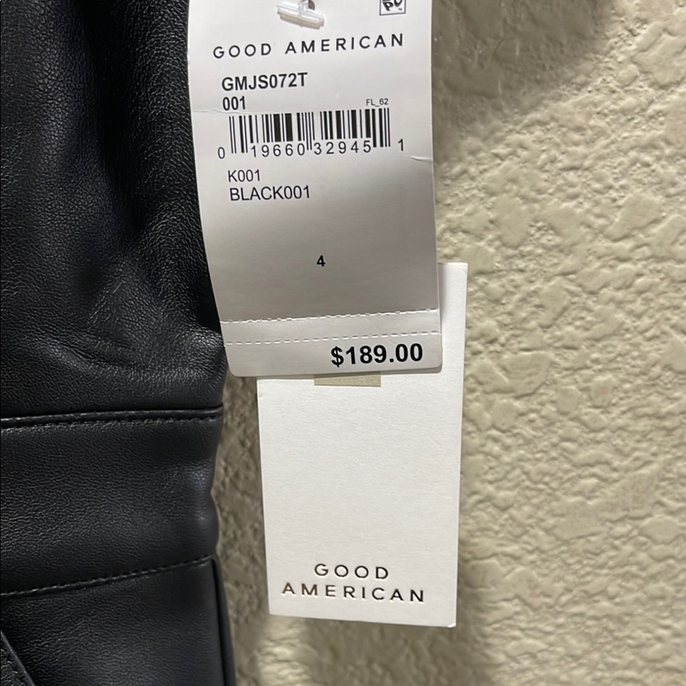 Good American Faux Black Leather Jumpsuit with Modern Edge - Picture 4 of 12